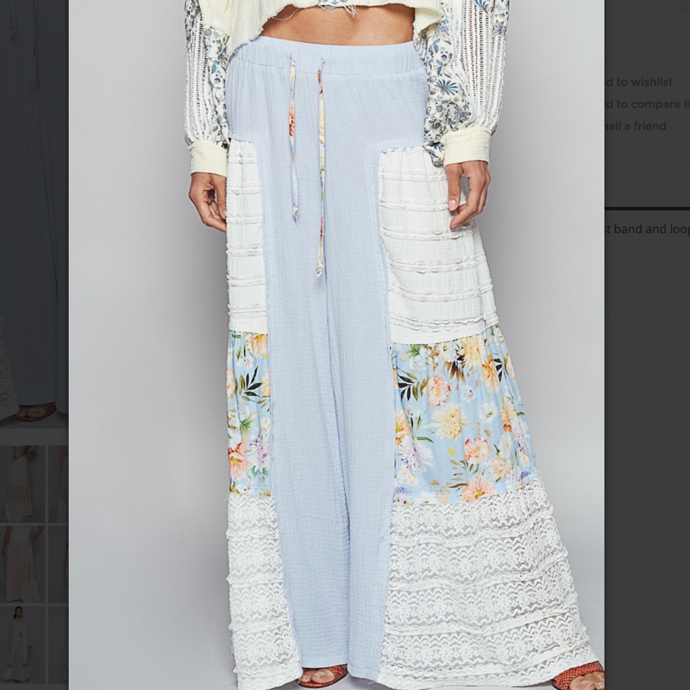 POL Light Blue Floral Wide Leg Pants